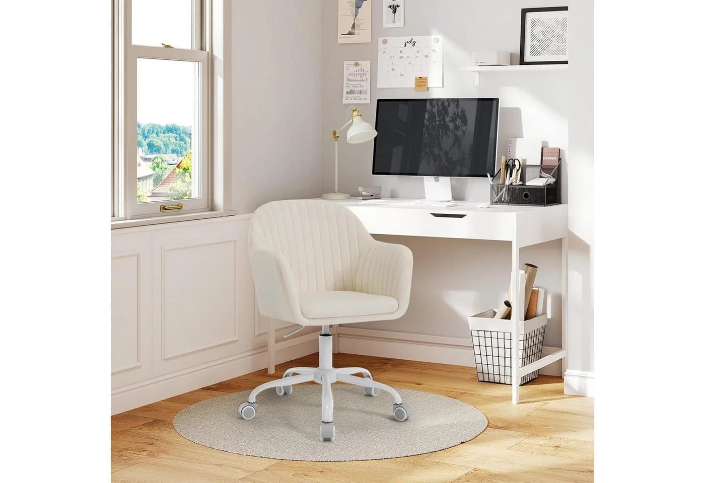 Woltu Schreibtischstuhl Beige höhenverstellbar mit Rollen