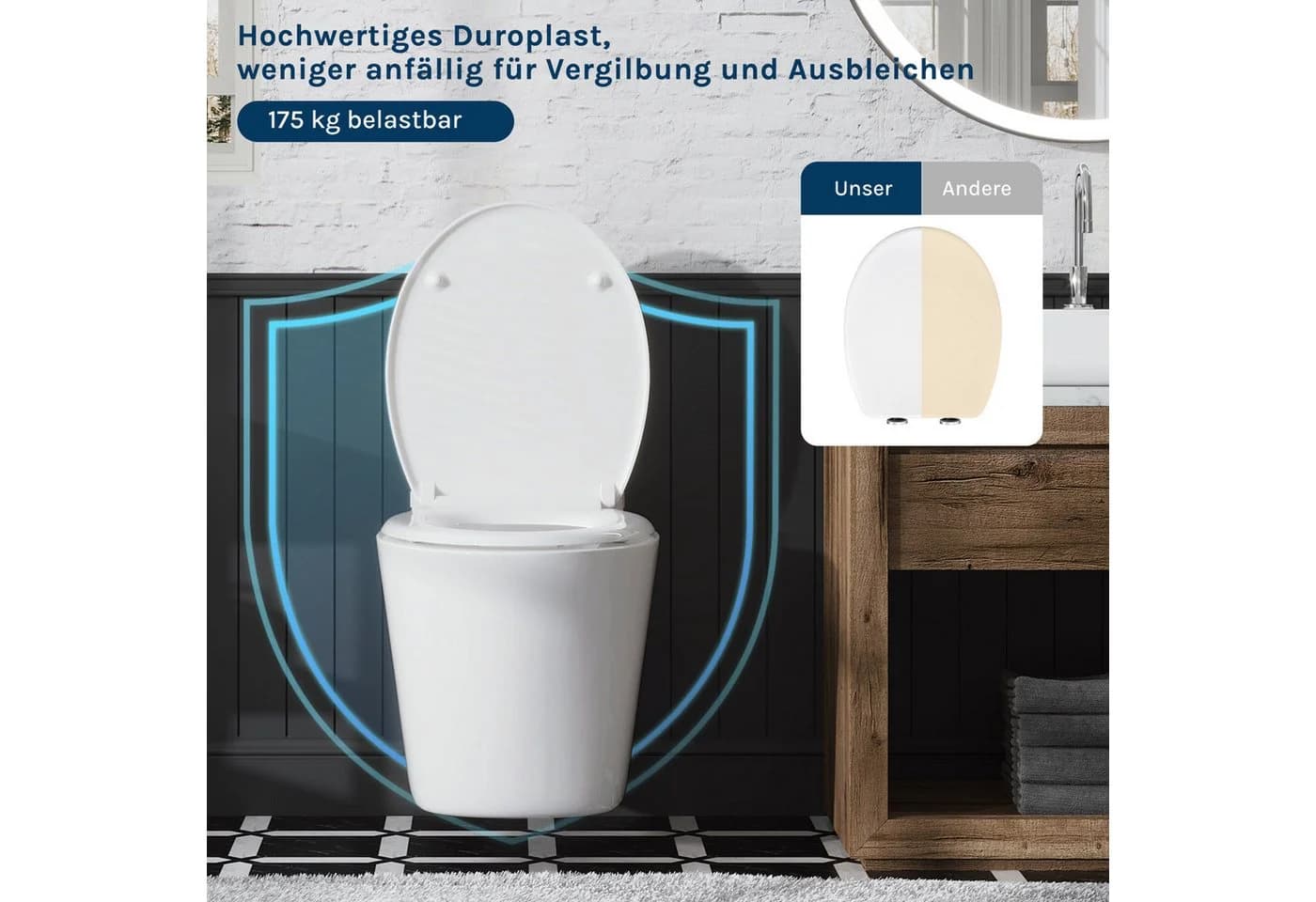 Woltu WC-Sitz WS2615 Weiß mit Absenkautomatik Duroplast
