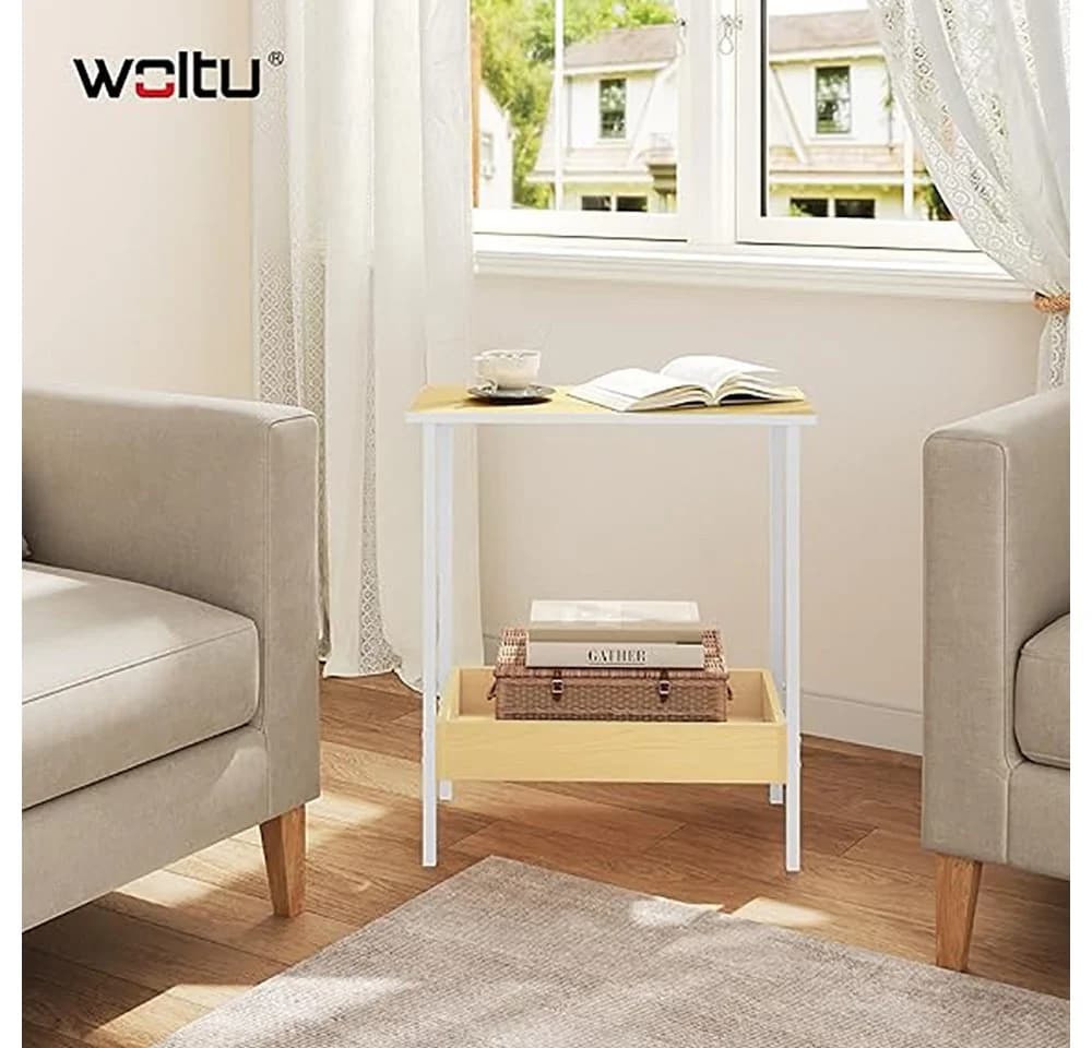 Woltu Beistelltisch mit 2 Ablagen Couchtisch mit Stauraum