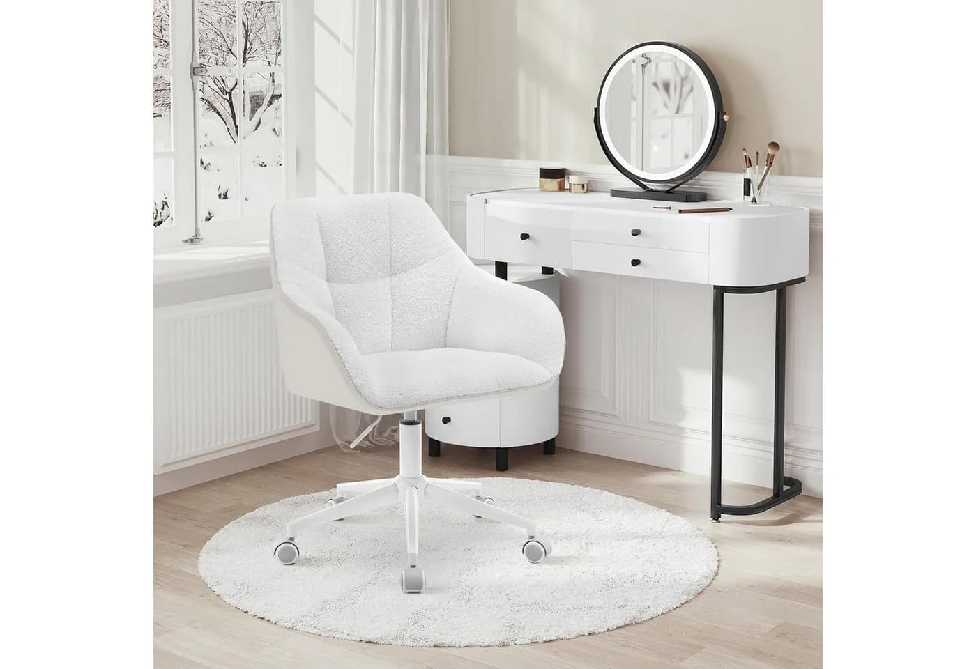 Woltu Bürostuhl höhenverstellbar Bouclé-Sitz Creme-Beige