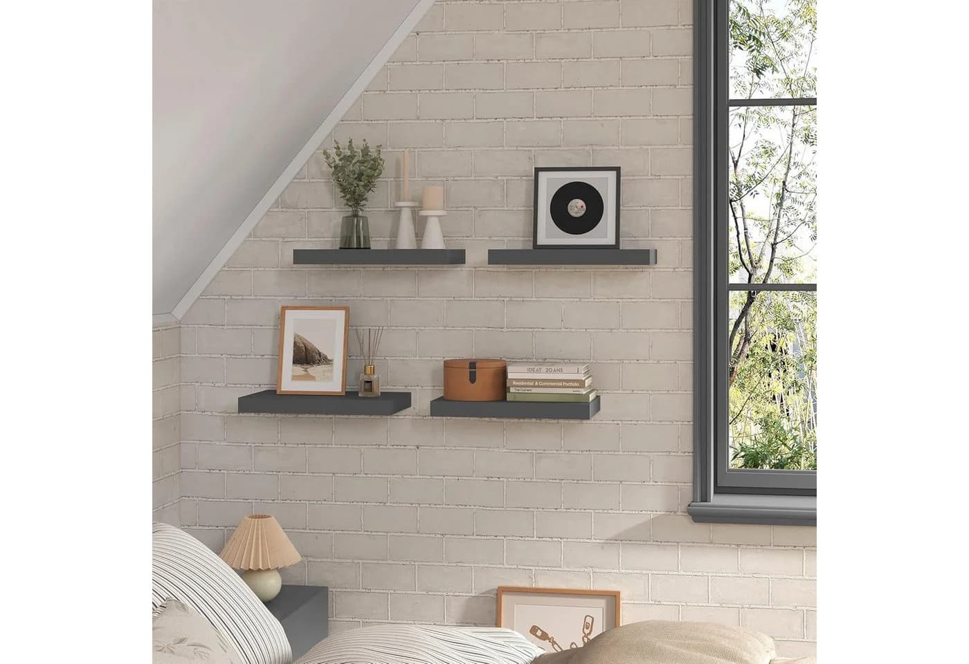 Woltu Wandregal 4-tlg. Schweberegal Schwarz MDF Holz