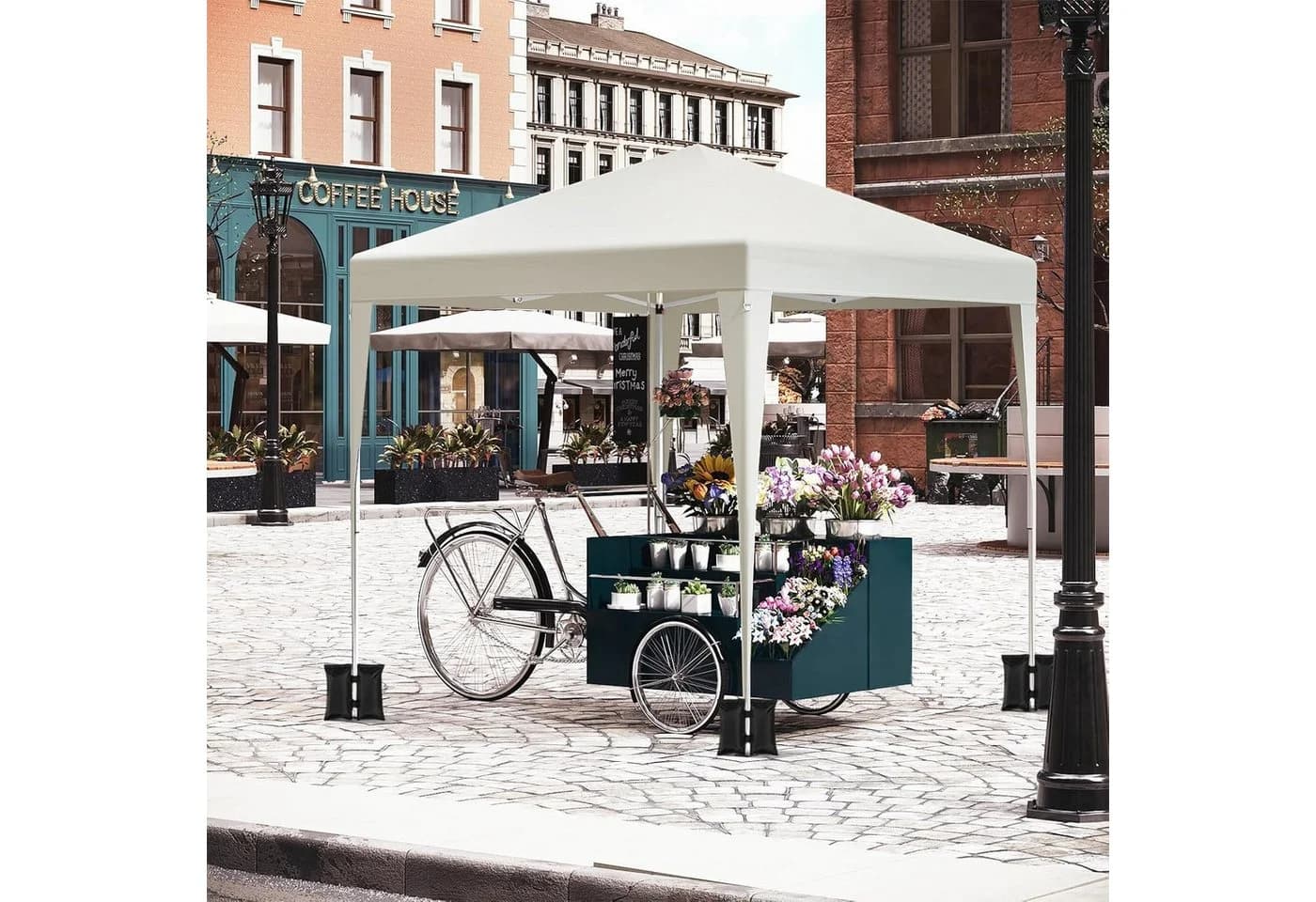 Woltu Faltpavillon 2x2 m Beige Höhenverstellbar mit Seitenteilen