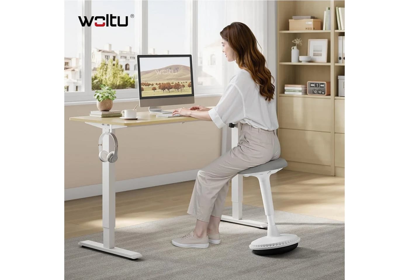 Woltu Ergonomischer Bürohocker Grau Höhenverstellbar Netzstoff