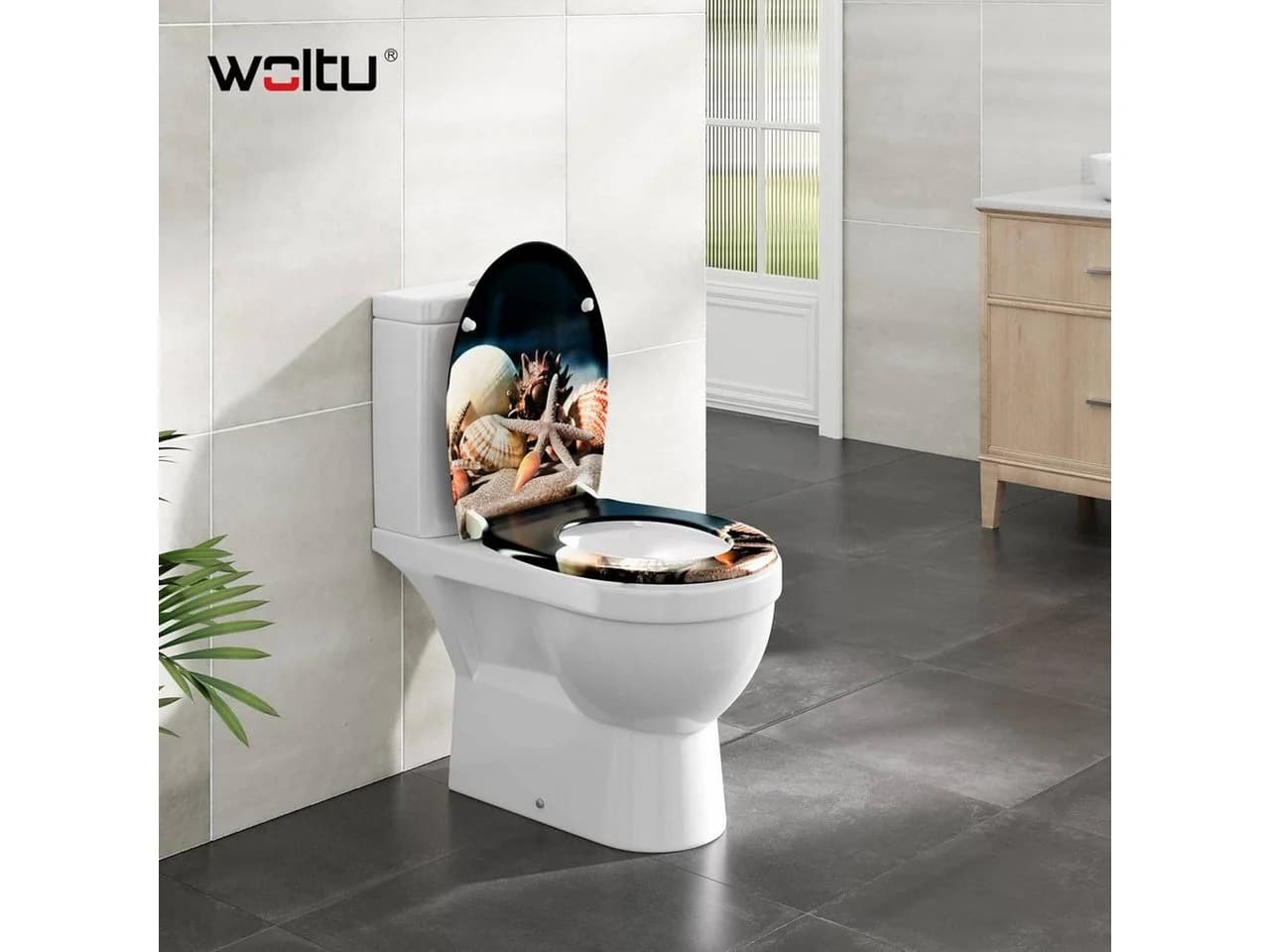 Woltu WC-Sitz mit Absenkautomatik und Soft-Close, O-Form, Blau