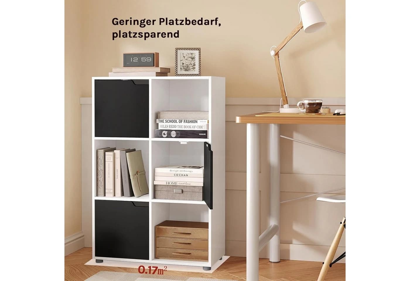 Woltu Bücherregal 1-tlg. Standregal mit 3 Türen, MDF, 6 Fächer, Anti-Kipp-Vorrichtung