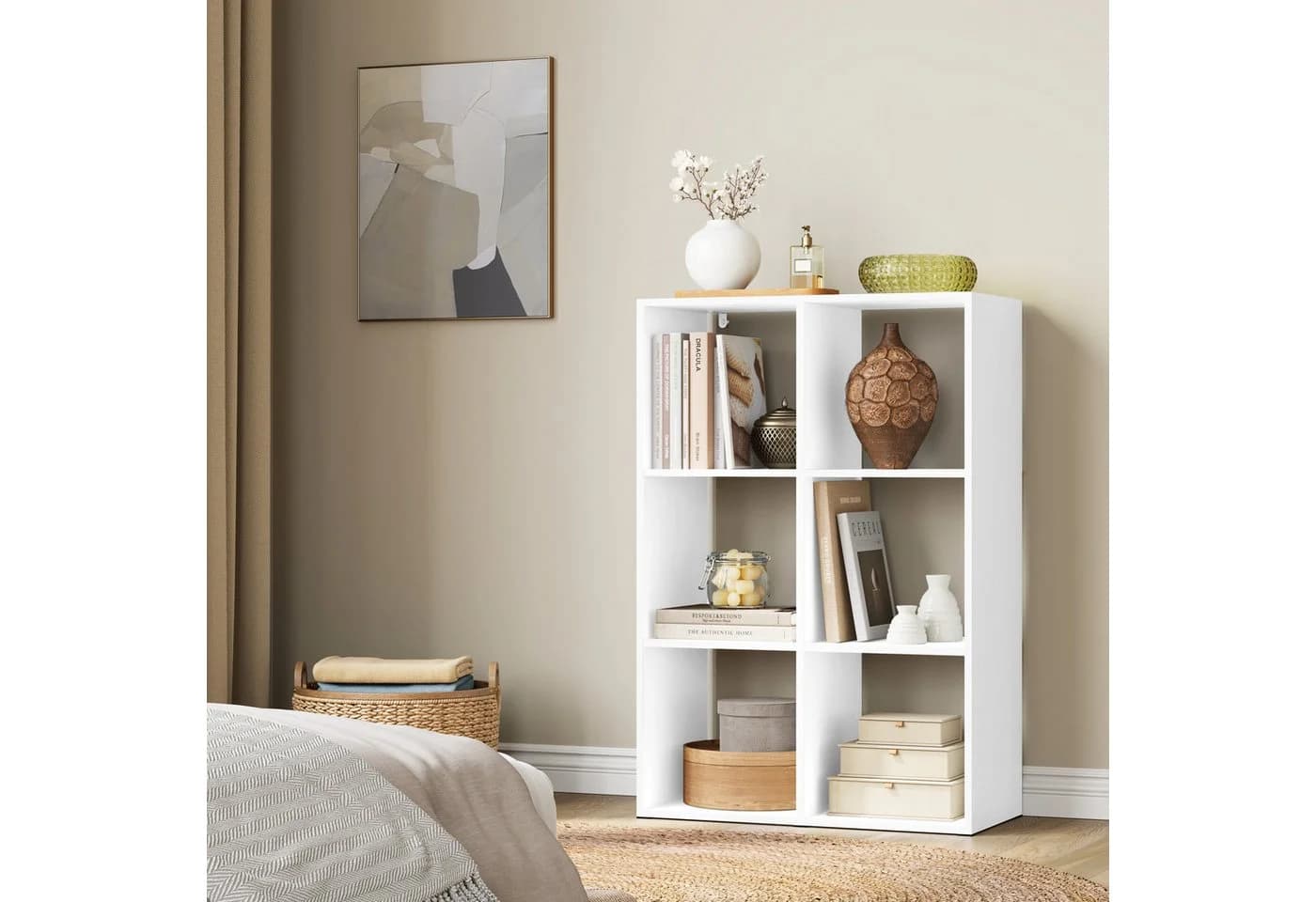 Woltu Bücherregal Weiß 6 Würfel Regal für Wohnzimmer Büro