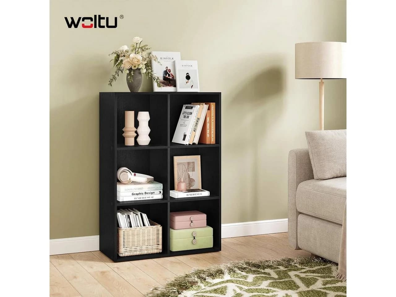 Woltu Bücherregal 6 Fächer Schwarz