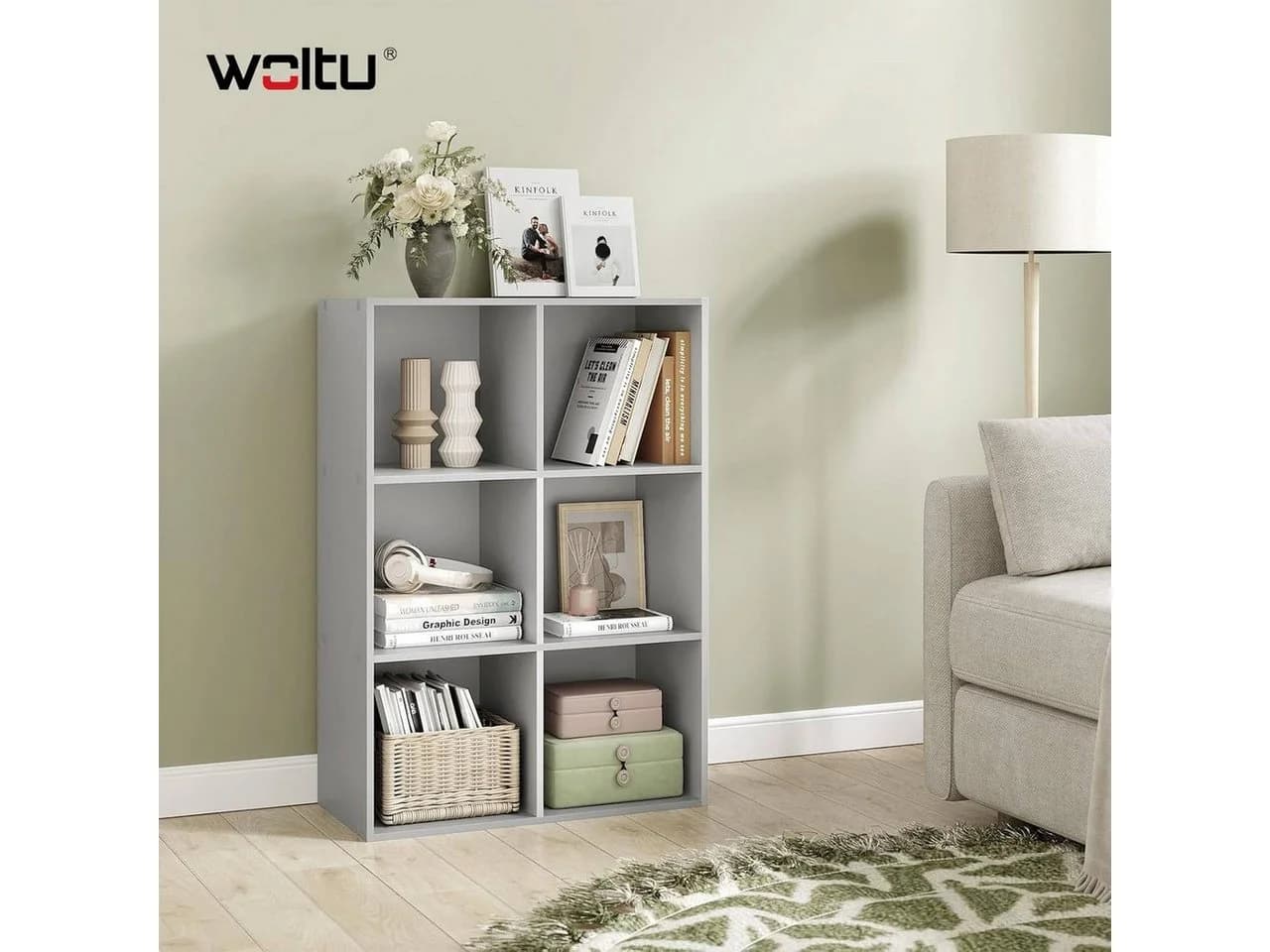 Woltu Bücherregal 6-Fach Grau