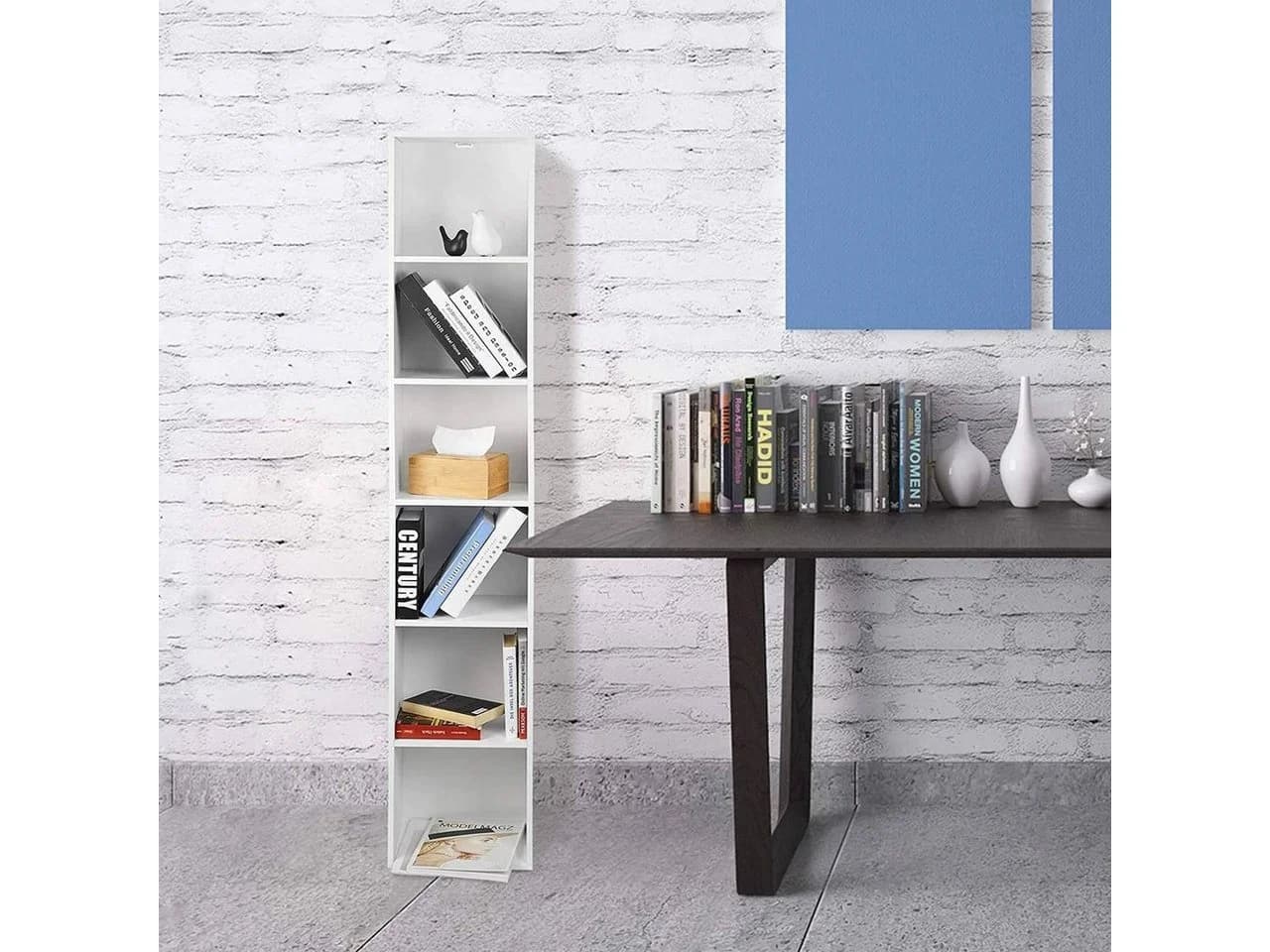 Woltu Bücherregal 6 Fächer Weiß Modern Skandinavisch