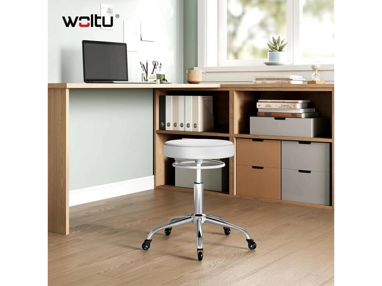 Woltu Drehhocker 360° drehbar mit Rollen höhenverstellbar Schwarz/Weiß
