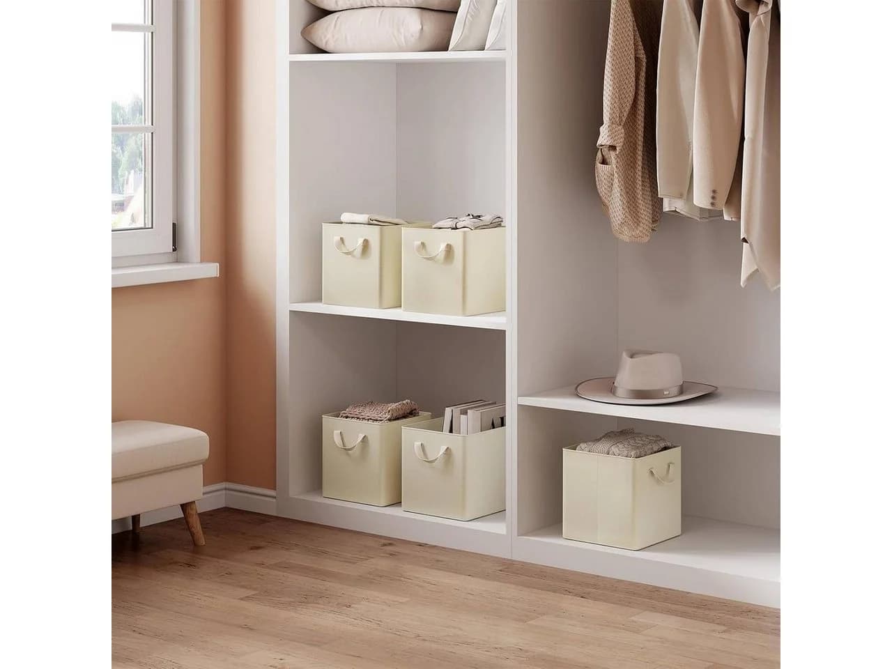 Woltu Aufbewahrungsbox 3-tlg. Faltbar Stoffboxen Beige/Grau