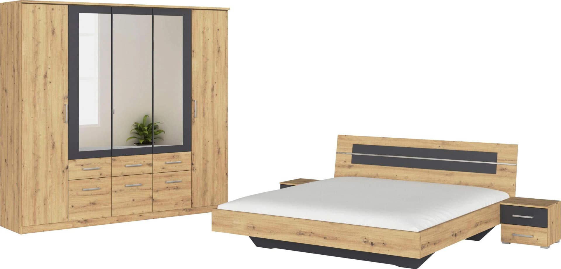Rauch BURANO Schlafzimmer-Set 5-tlg. Grau Eiche Artisan