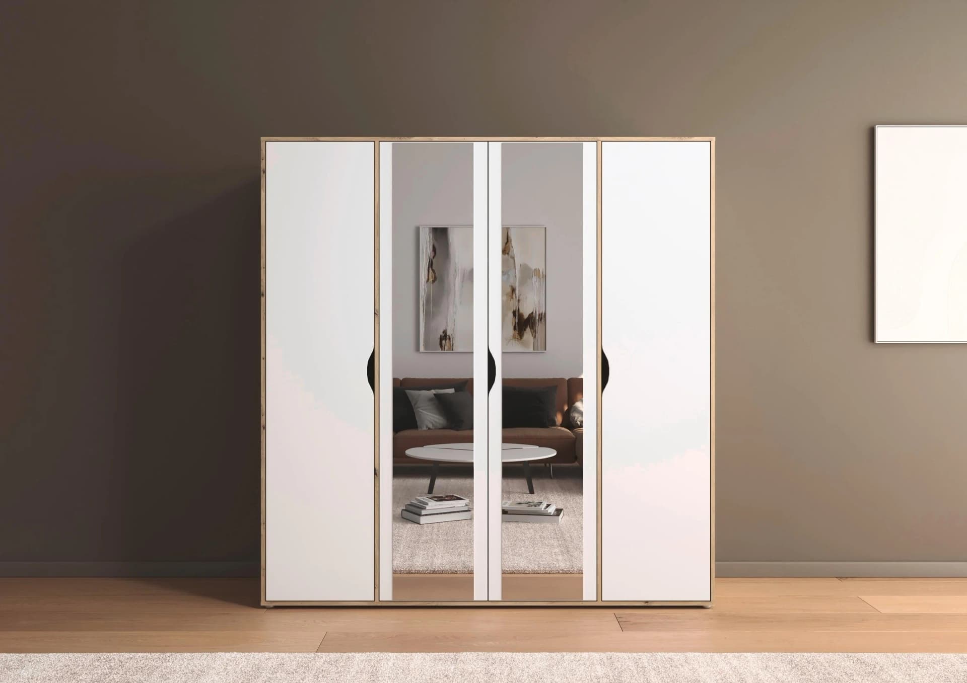 Rauch NARAI Drehtürenschrank Weiß Braun Grifflose Optik