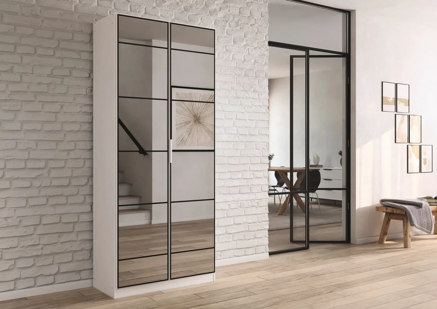 Rauch ACERO Drehtürenschrank Weiß mit Spiegelfront