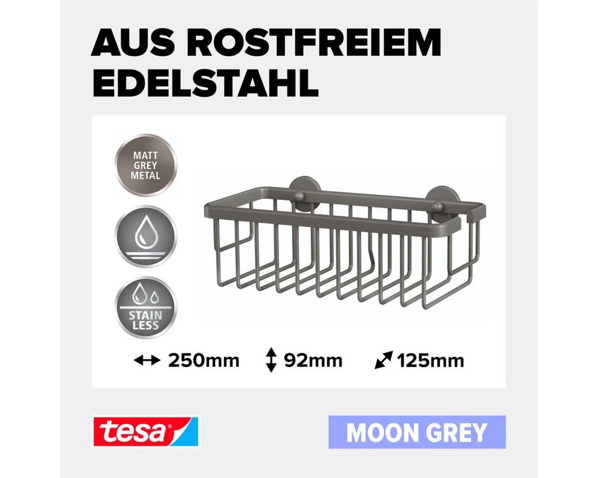Tesa Duschregal Moon Duschkorb Selbstklebend Matt Grau