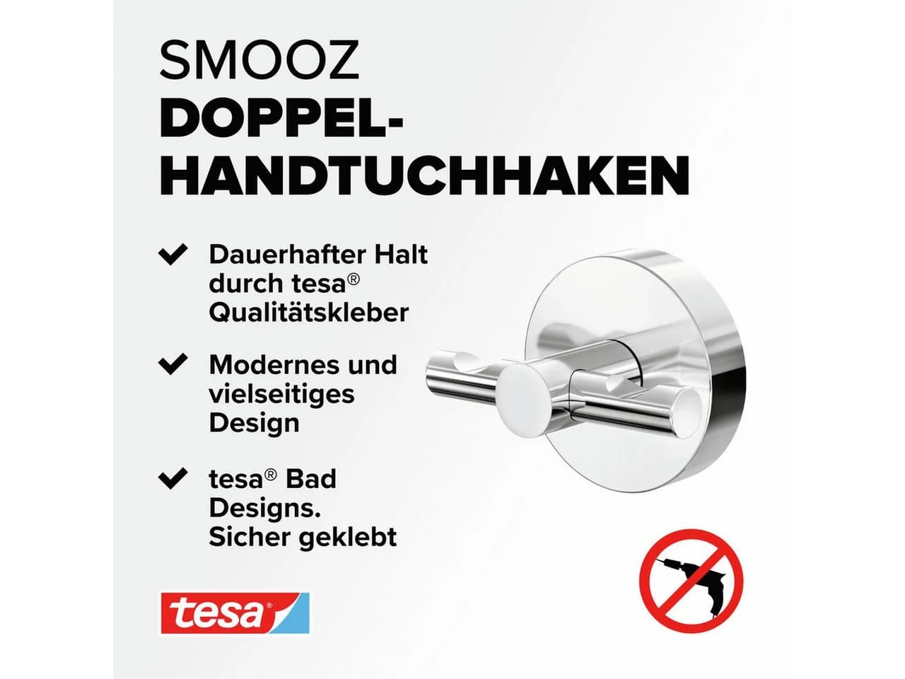 Tesa Handtuchhalter 1 x SMOOZ Edelstahlhaken Chrom Silber Glänzend
