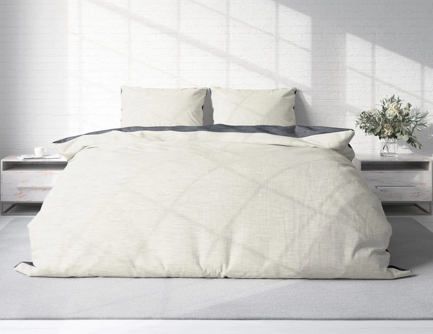 One Home Bettwäsche Wende Melange Flanell 3-teilig Meliert Baumwolle Kuschelig Warm Weich Biber Winter