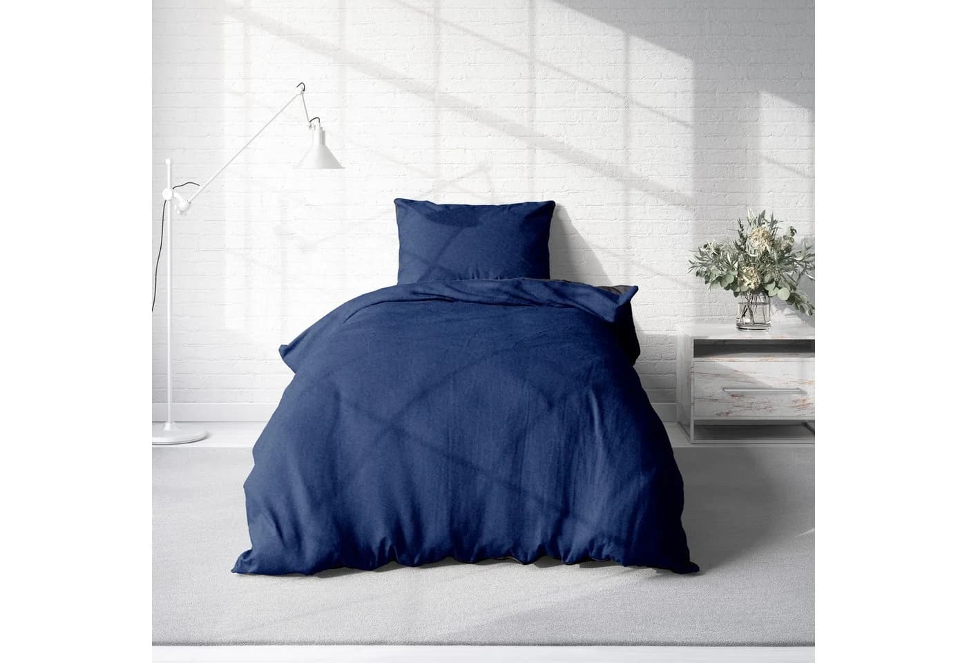One Home Bettwäsche Doubleface Unifarben Fleece 2 teilig Wende Modern Kuschelig Flauschig Warm Weich Winter Normalgröße