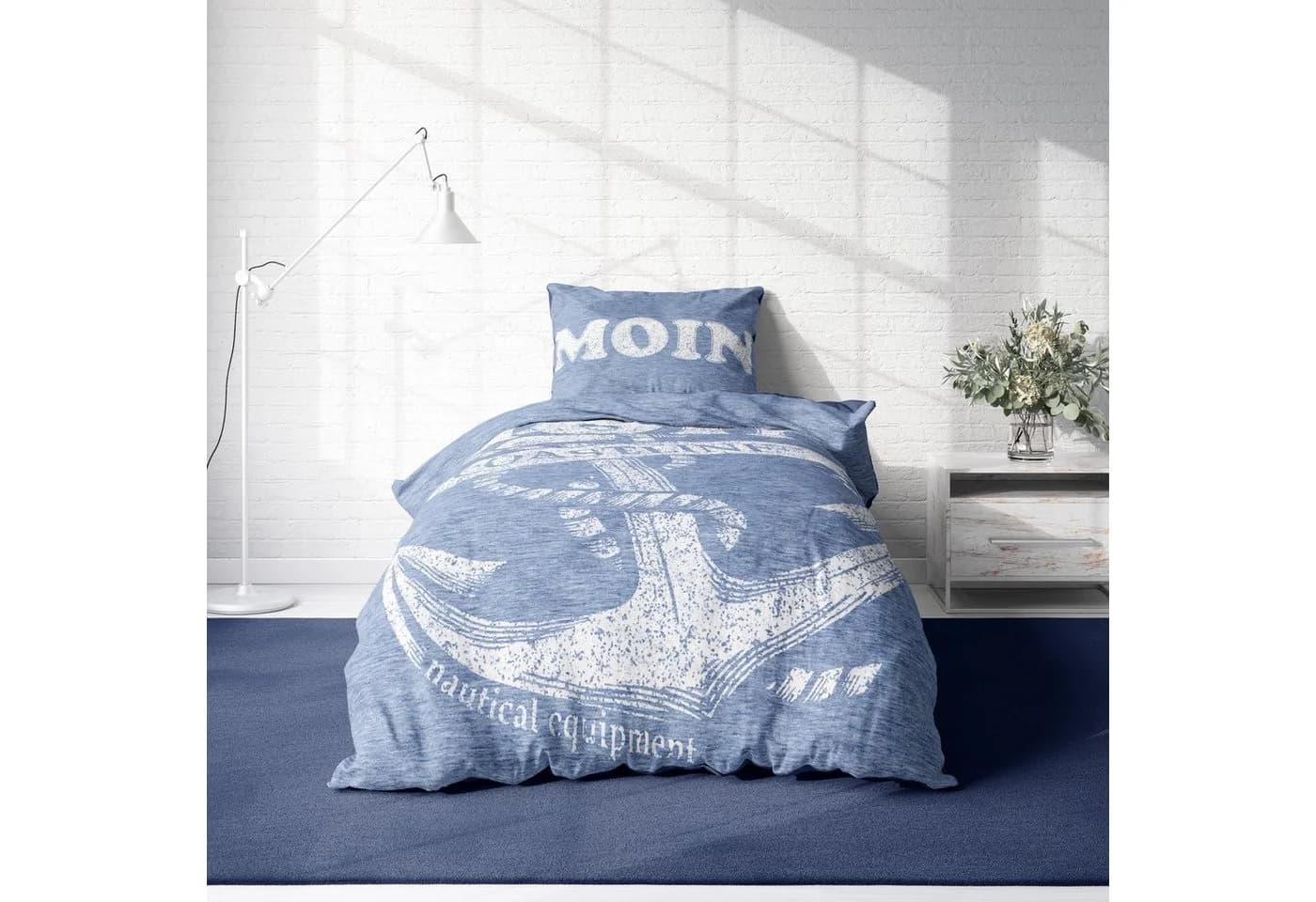 One Home Bettwäsche Moin, Mikrofaser, 2 teilig, Maritim mit Anker