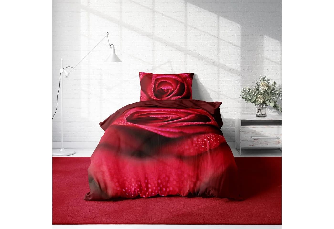 One Home Bettwäsche Rose amour Mikrofaser 2-teilig Rote Rosen Bordeaux