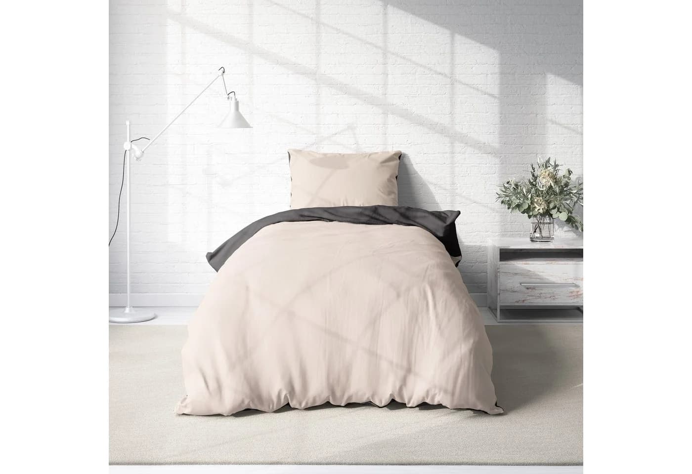One Home Wendebettwäsche Doubleface Mikrofaser 4-teilig Beige/Grau
