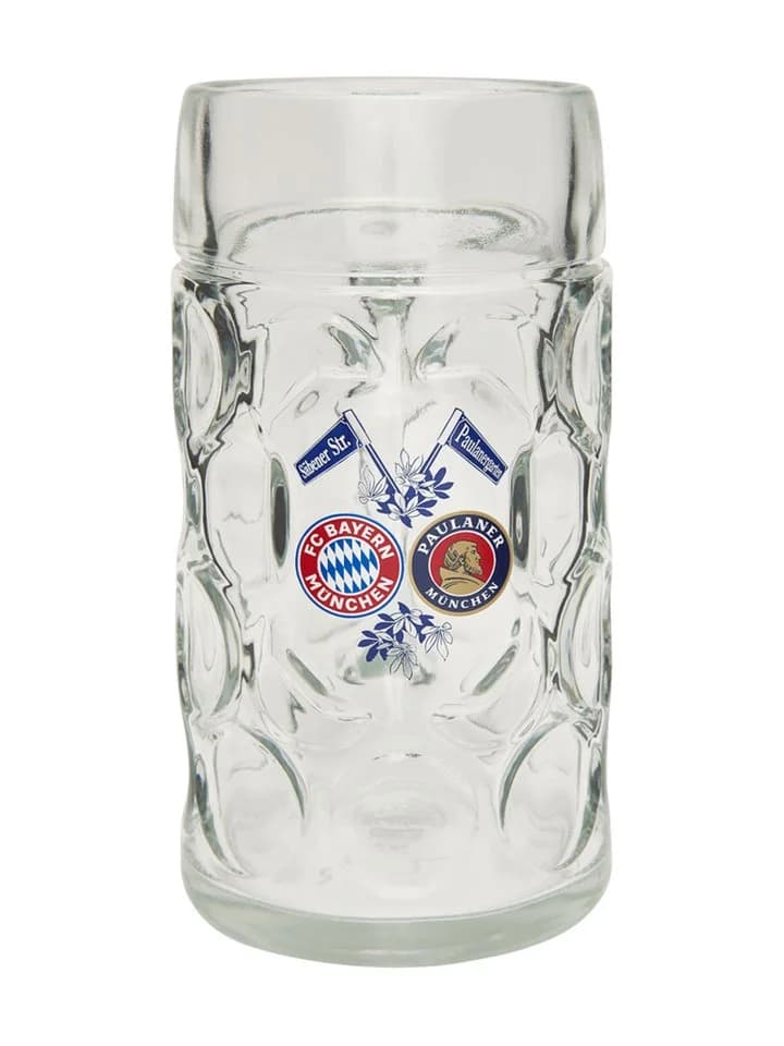FC Bayern München Maßkrug 1l Glas-Set mit Paulaner Logo