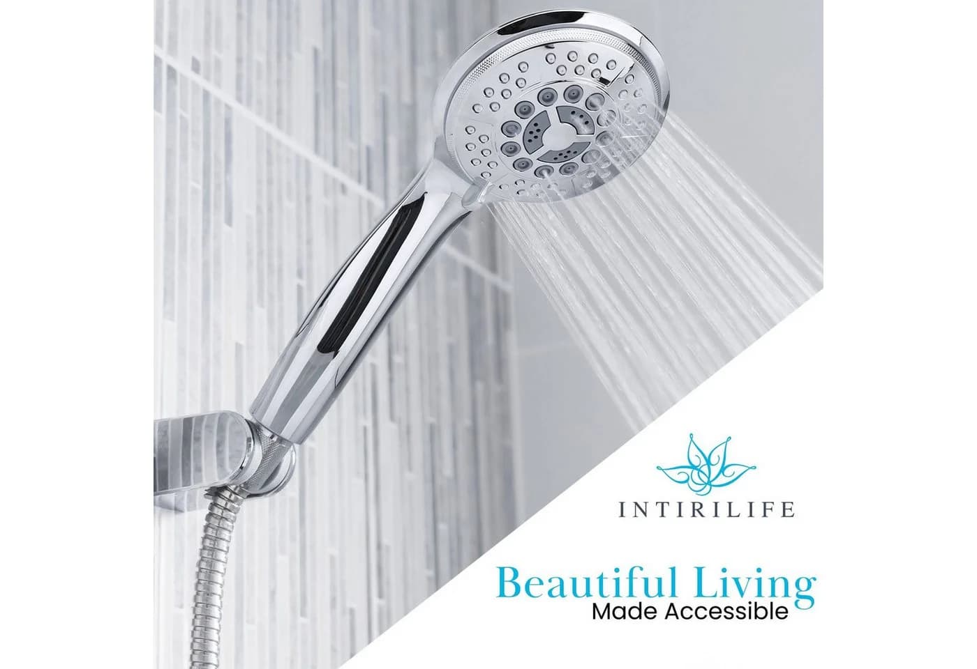 Intirilife Handbrause Silber - 5 Funktionen Duschkopf