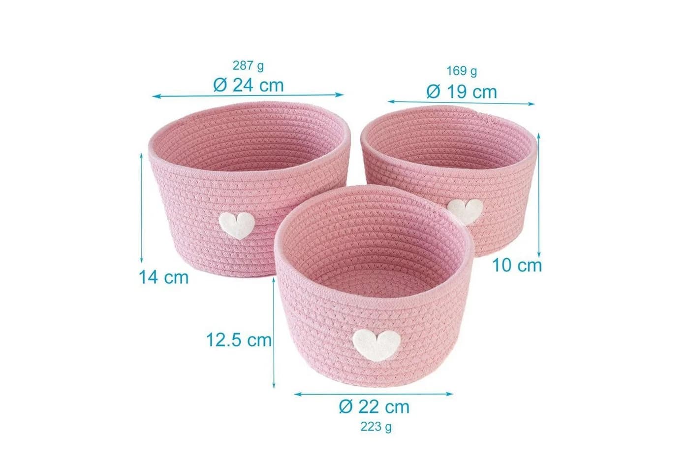 Intirilife Aufbewahrungskorb Set 3-tlg. Rosa Baumwollstrick