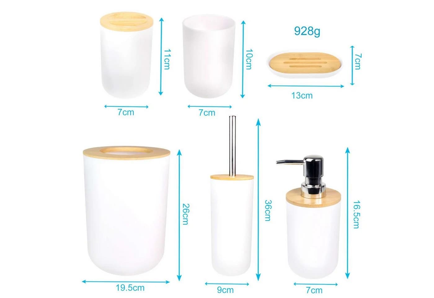 Intirilife Badaccessoire-Set 6-tlg. Weiß Bambus
