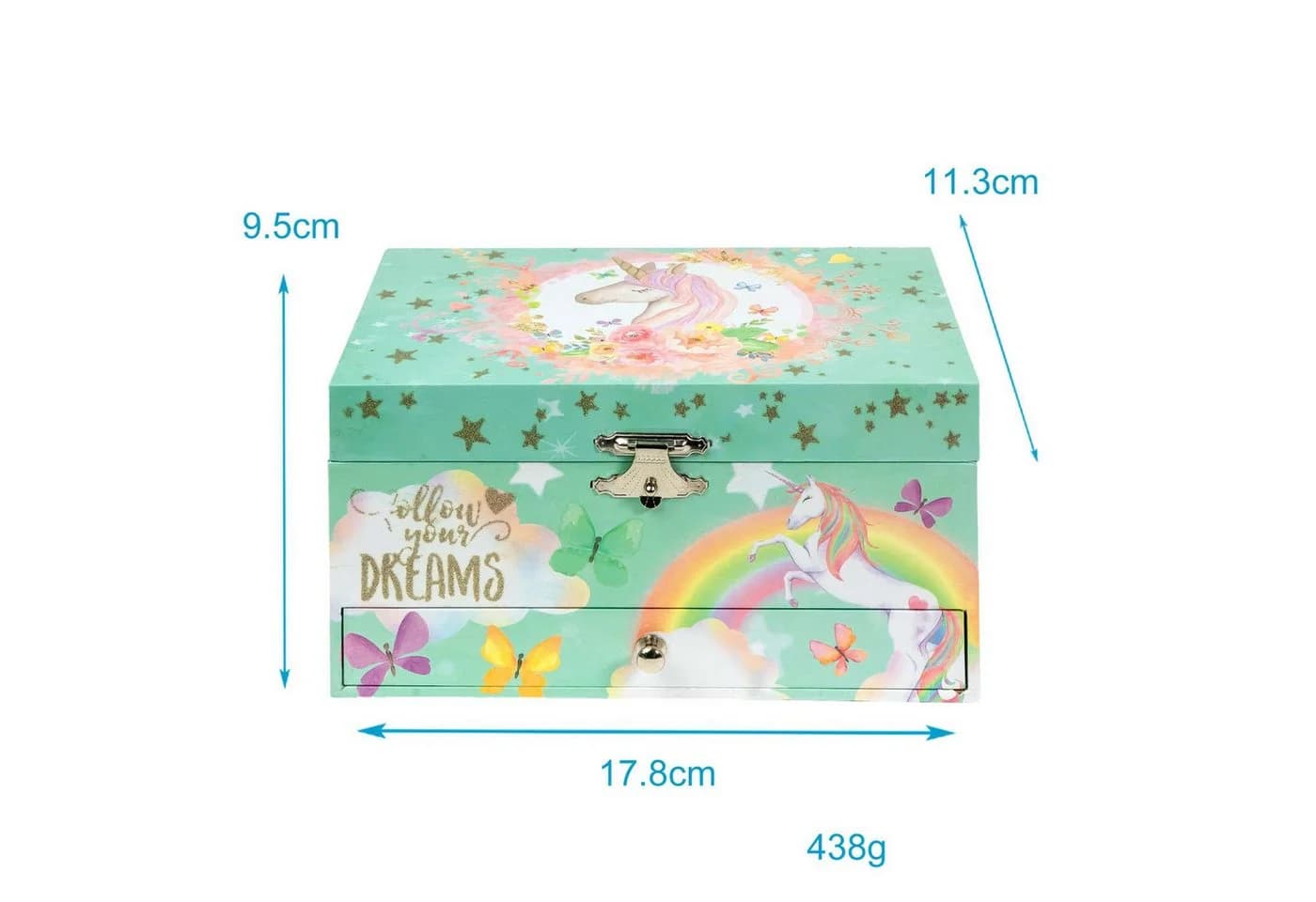 Intirilife Schmuckkasten mit Spieluhr Einhorn Kinder Holz Samt Rosa