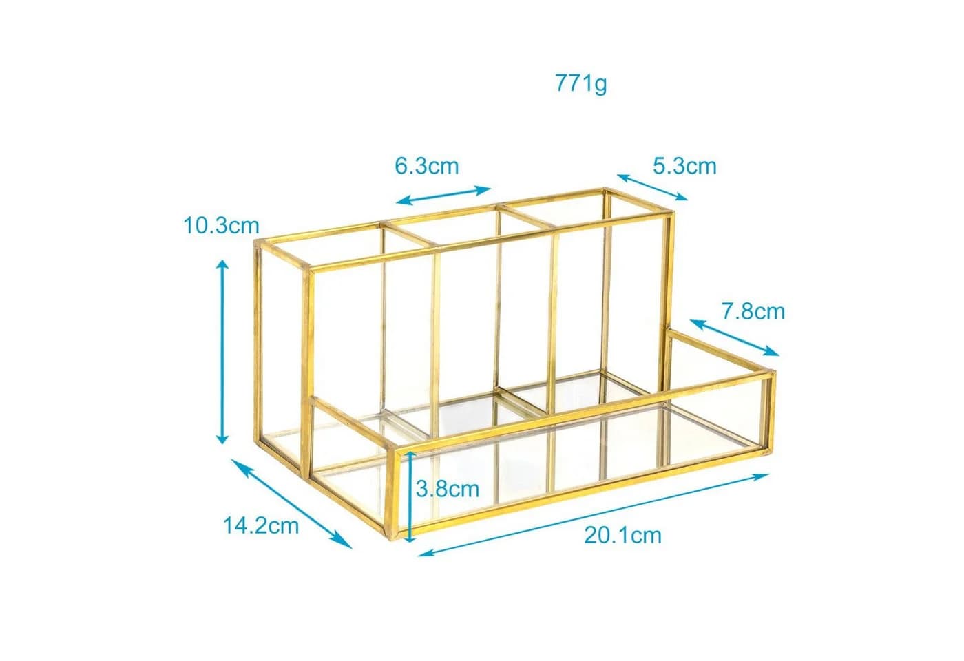 Intirilife Make-Up Organizer Glas Goldrand Spiegelboden