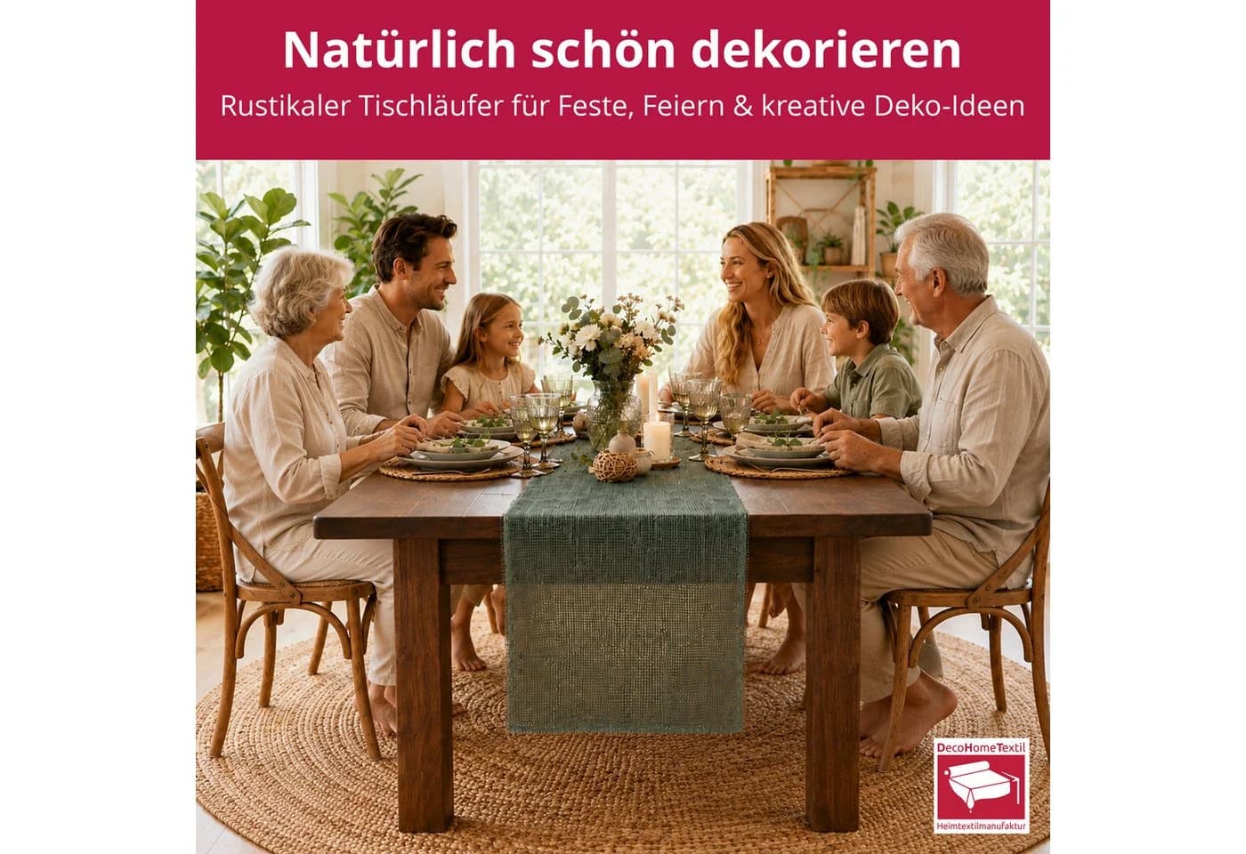 DecoHomeTextil Tischläufer SIZO® Deco Jute Rot