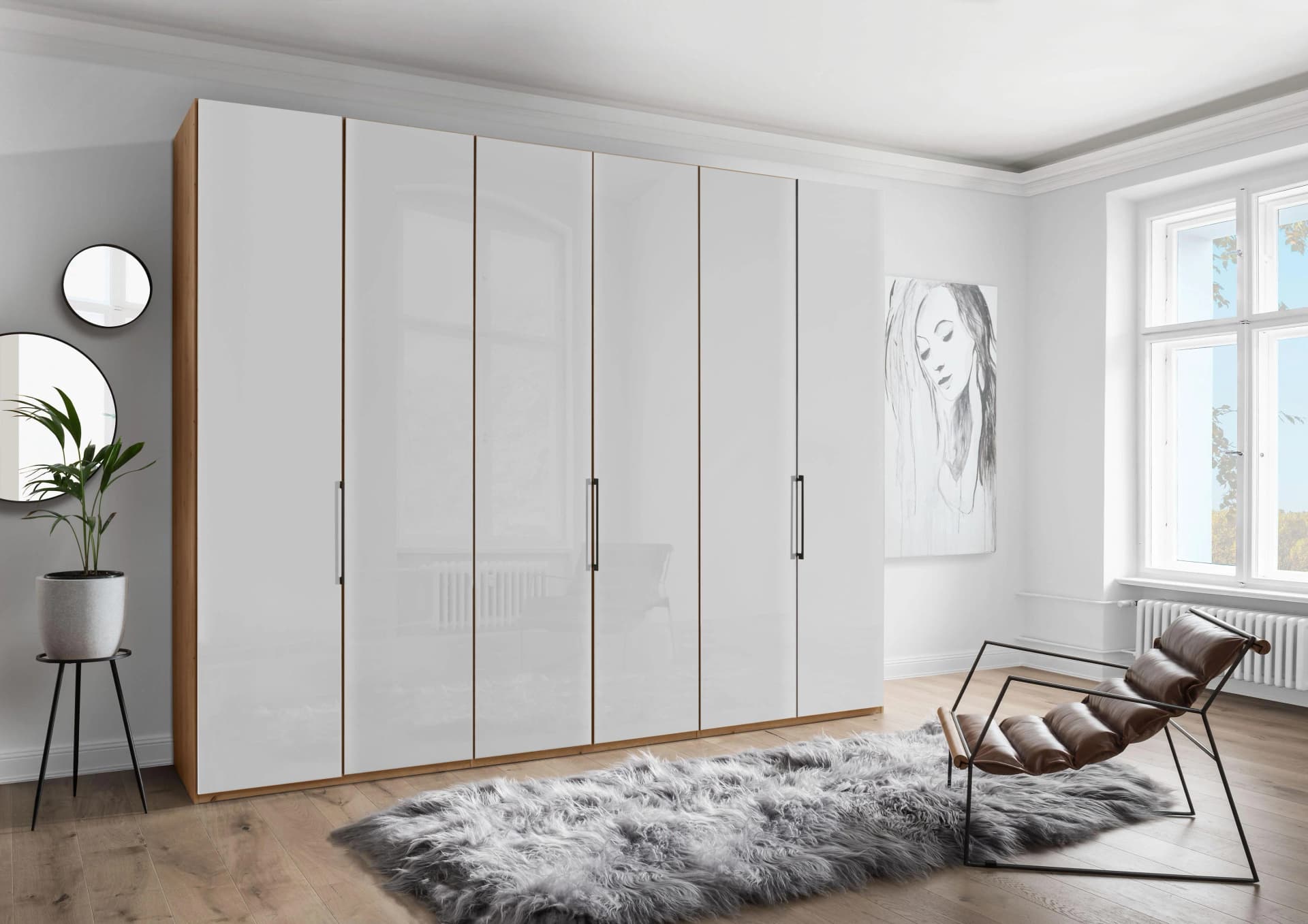 Wiemann Monaco Falttürenschrank mit Glasfront Bianco-Eiche