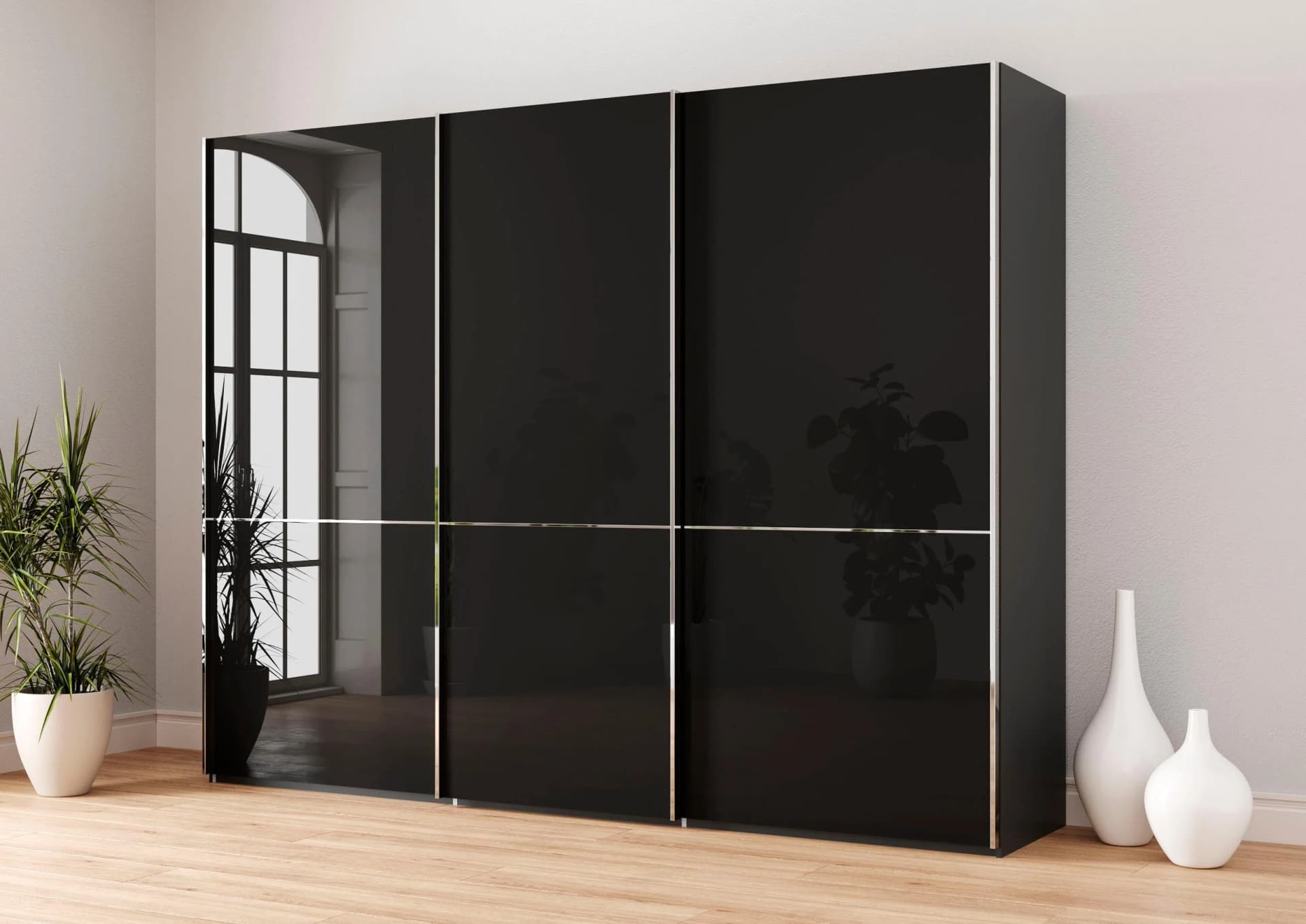 Schwebetürenschrank MUSTERRING Imola W Graphit mit Glastüren
