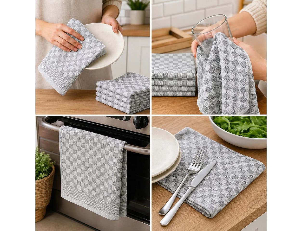 ALARA HOME Geschirrtuch 6-tlg. Grau/Schwarz Karomuster 100% Baumwolle