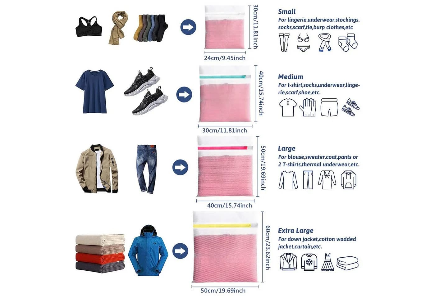 ALARA HOME Wäschenetz Set 11-tlg. Waschmaschine Wäschesack