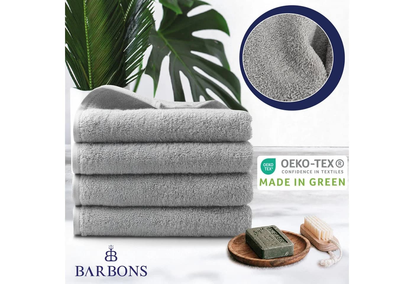 BARBONS Handtücher Set 8-tlg. Grau 100% Baumwolle Walkfrottee