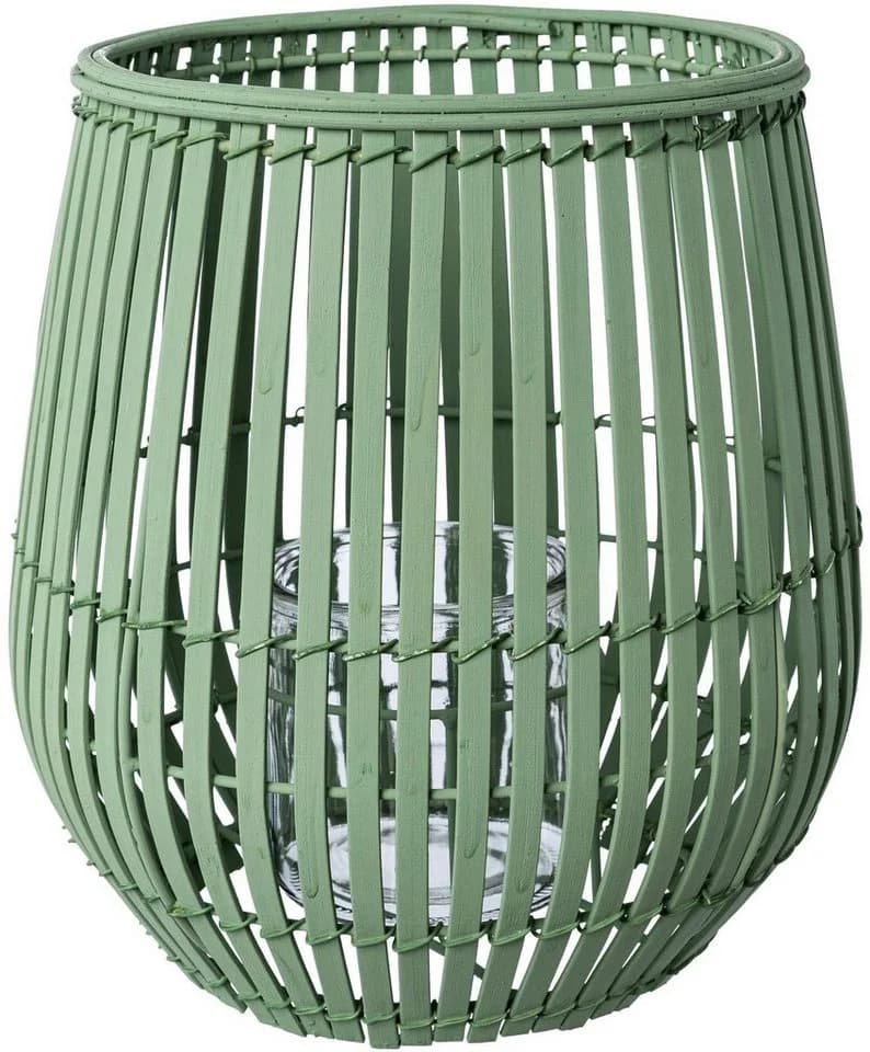 CREATIV HOME Windlicht Kerzenhalter Bambus Jadefarben Glas