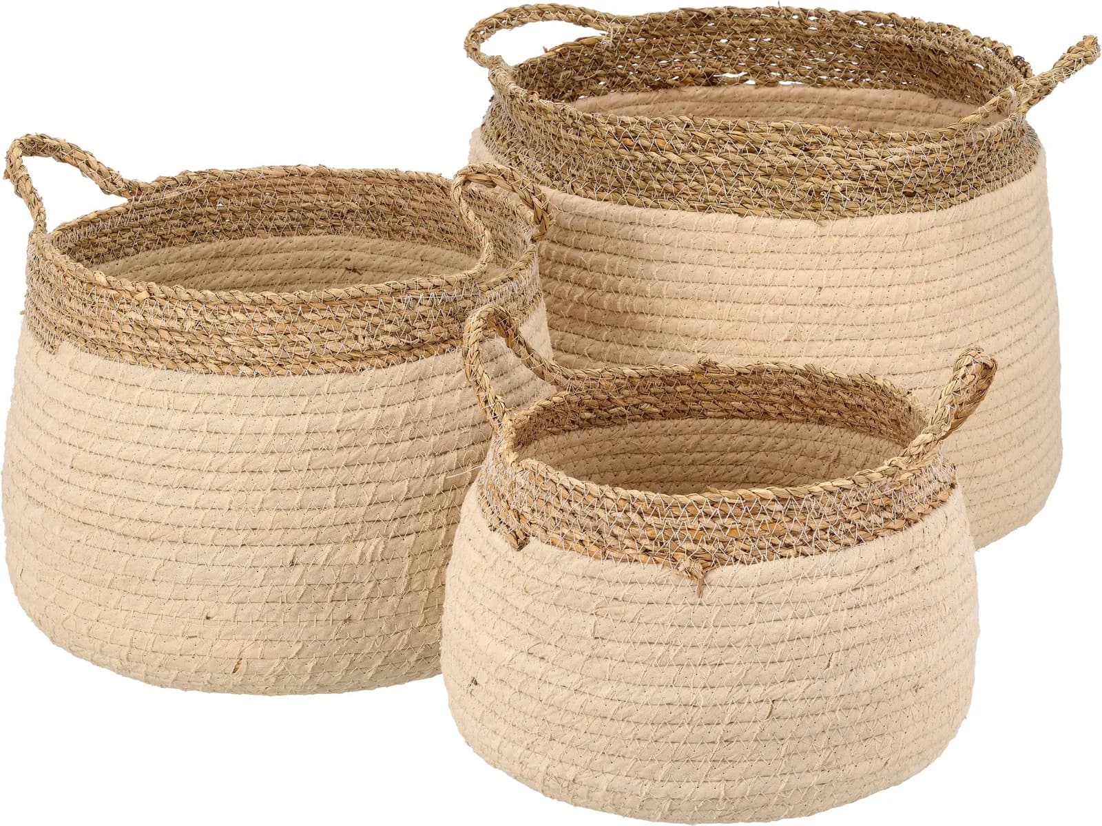 CREATIV HOME Dekokorb Set 3-tlg. Braun Baumwolle Seegras