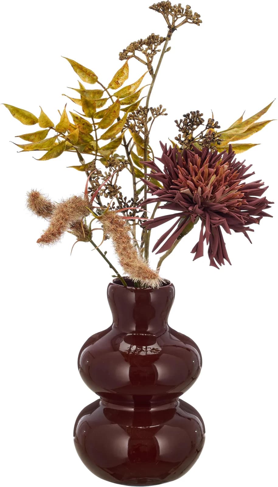 CREATIV GREEN Kunstblumenstrauß in Keramikvase Braun Walnuss