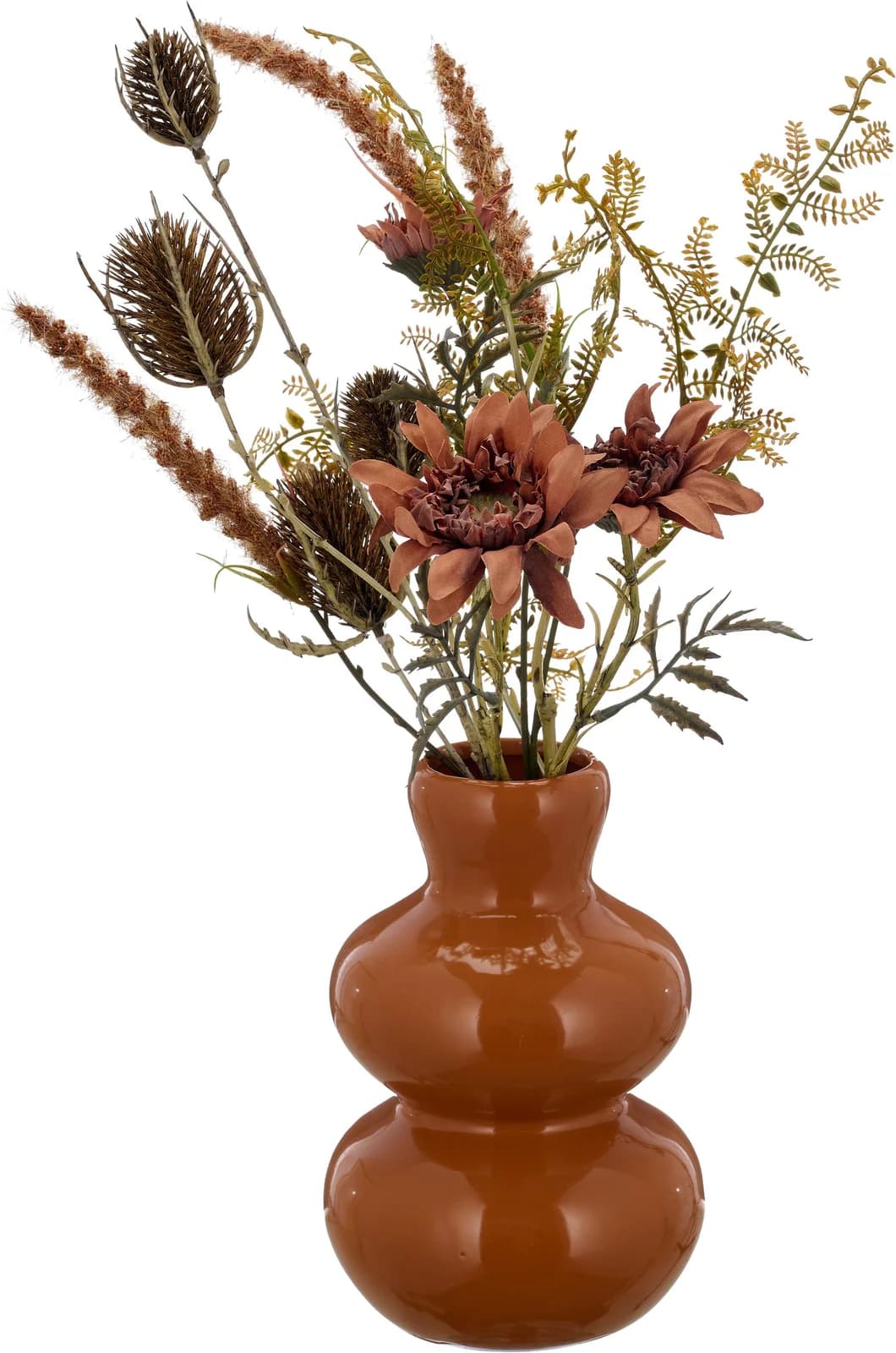 CREATIV GREEN Kunstblumenstrauß mit Keramikvase Zimtbraun