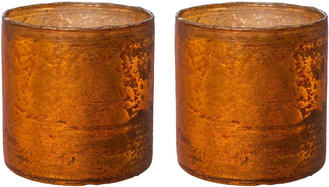Windlicht CREATIV DECO 2er Set Orange Glas mit matter Struktur