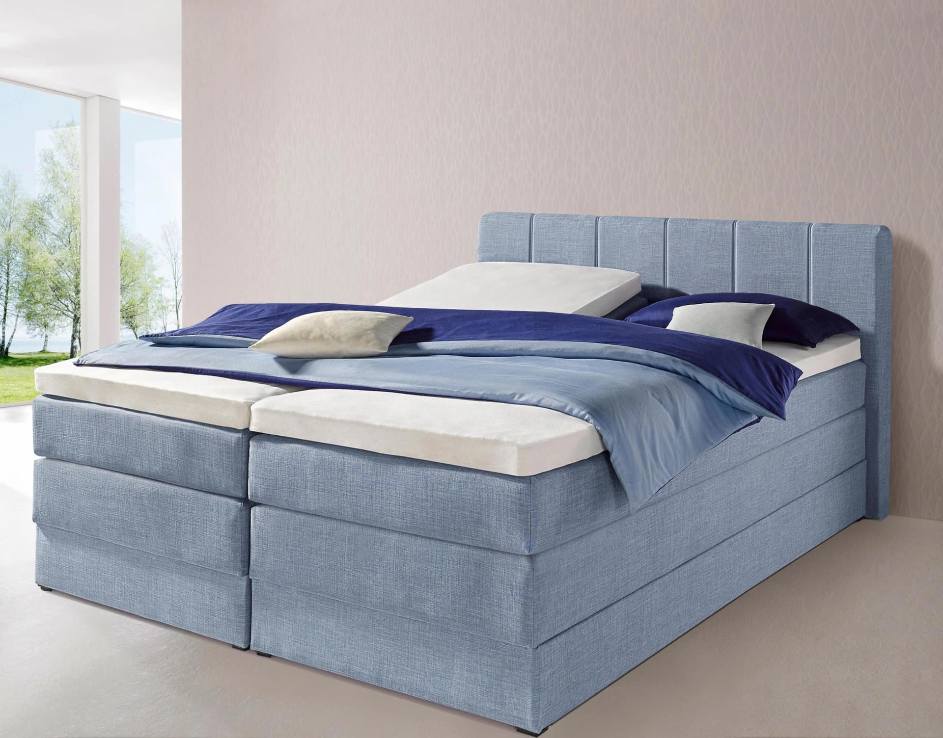 Boxspringbett HAPO Hellblau 180x200 cm mit Bettkasten und 7-Zonen-Matratze