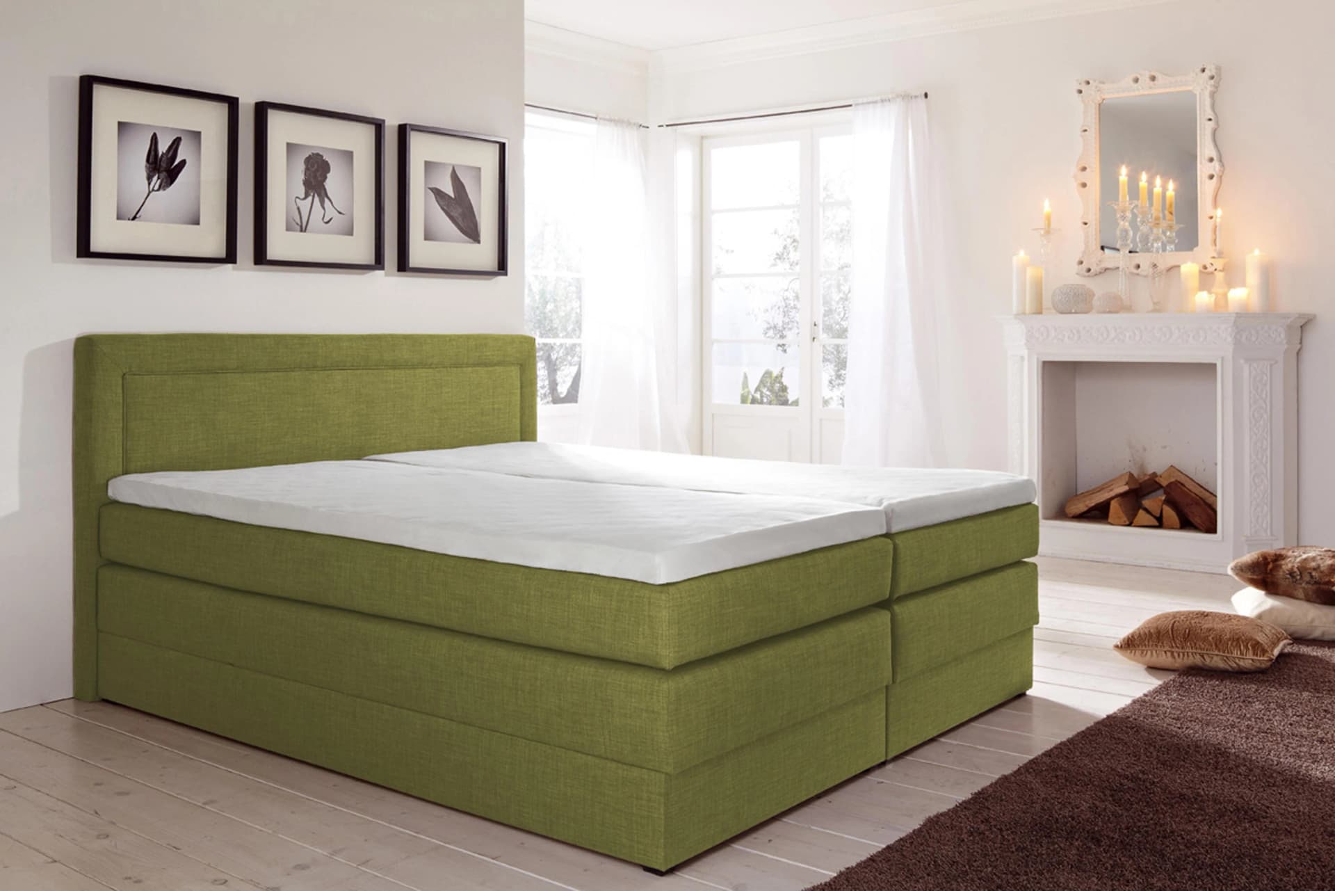 HAPO Boxspringbett Grün 7-Zonen-Tonnentaschen-Federkern