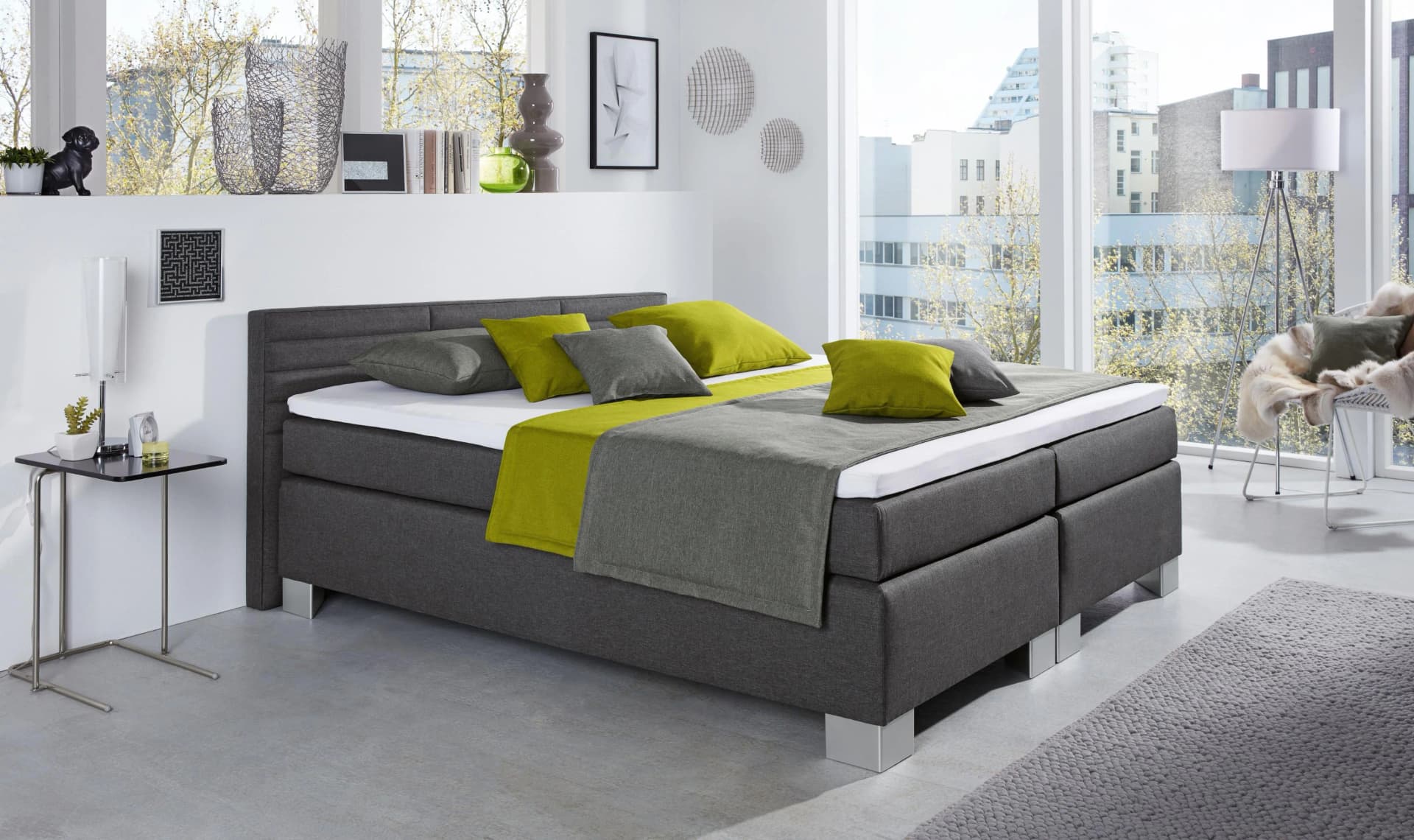 HAPO Boxspringbett ATLANTA mit niedrigem Kopfteil anthrazit