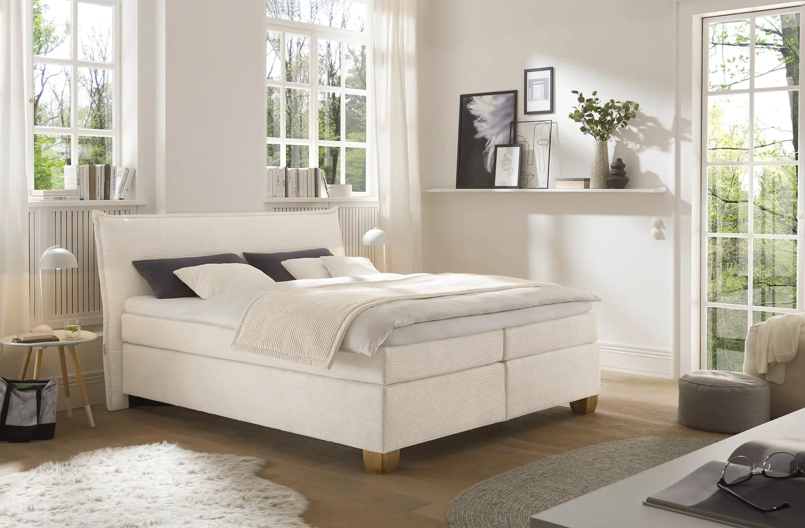 HAPO Boxspringbett Helsinki cremeweiß mit zwei Matratzen