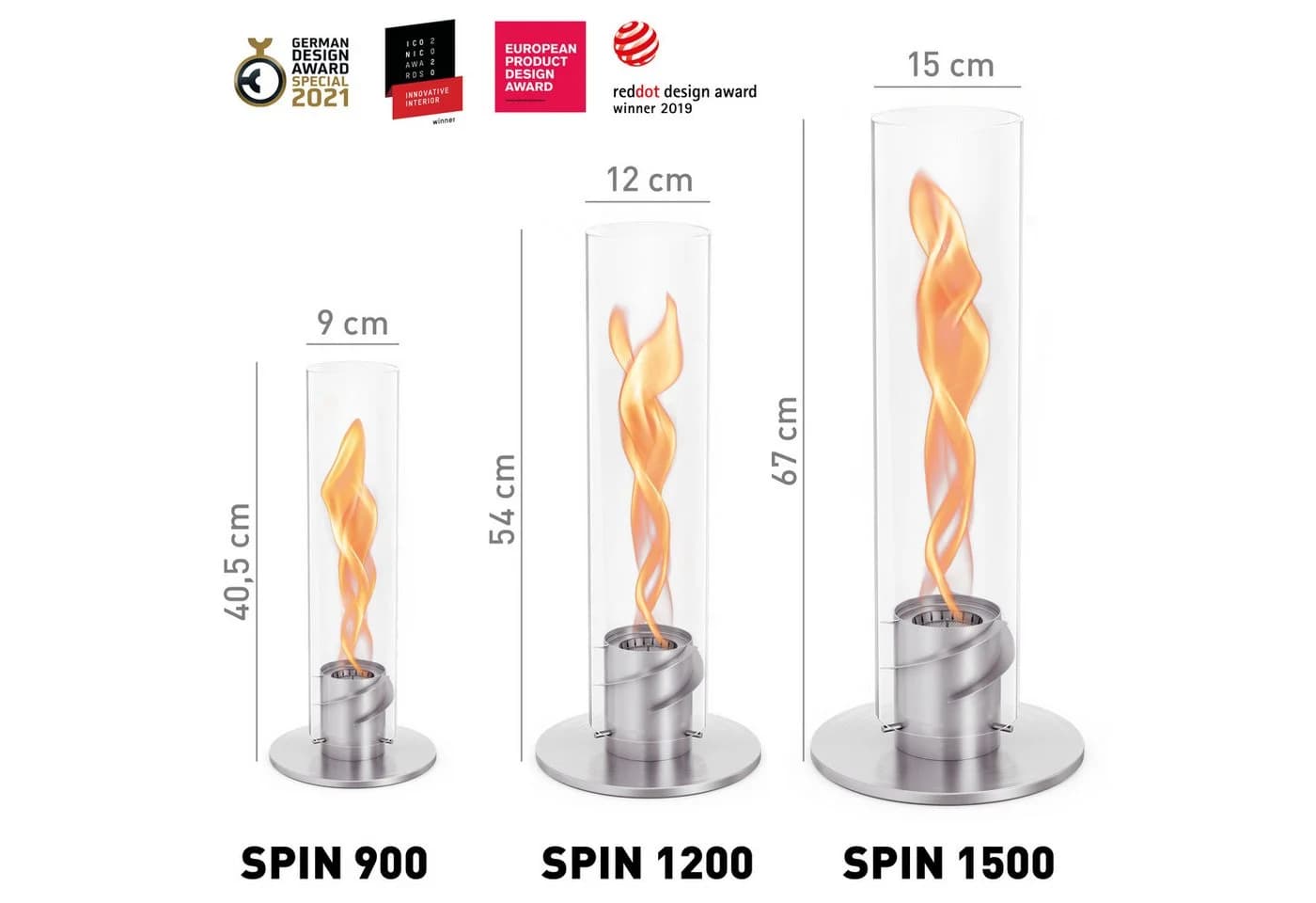 höfats Tischfeuer SPIN Silber Glaszylinder Bioethanol Indoor Outdoor