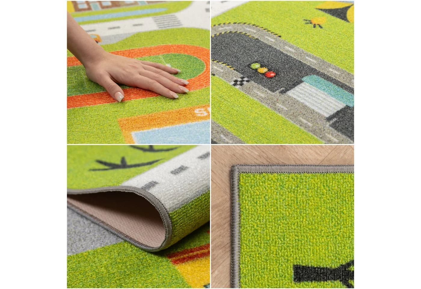 Carpettex Kinderteppich Straßenteppich Rechteckig Grün Rutschfest