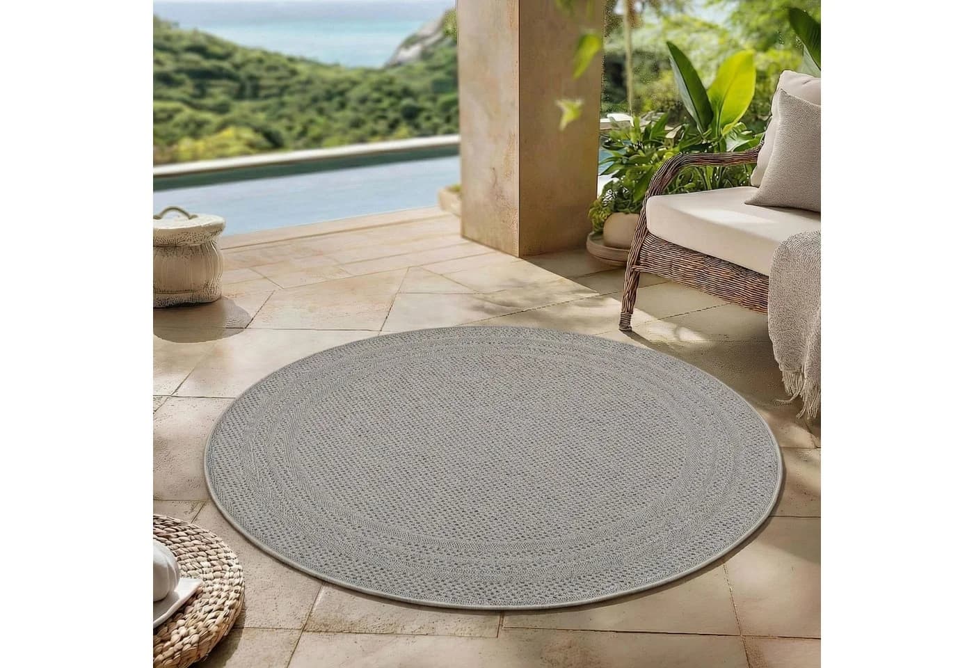 Carpettex Outdoorteppich Grau Rund Wetterfest Modern