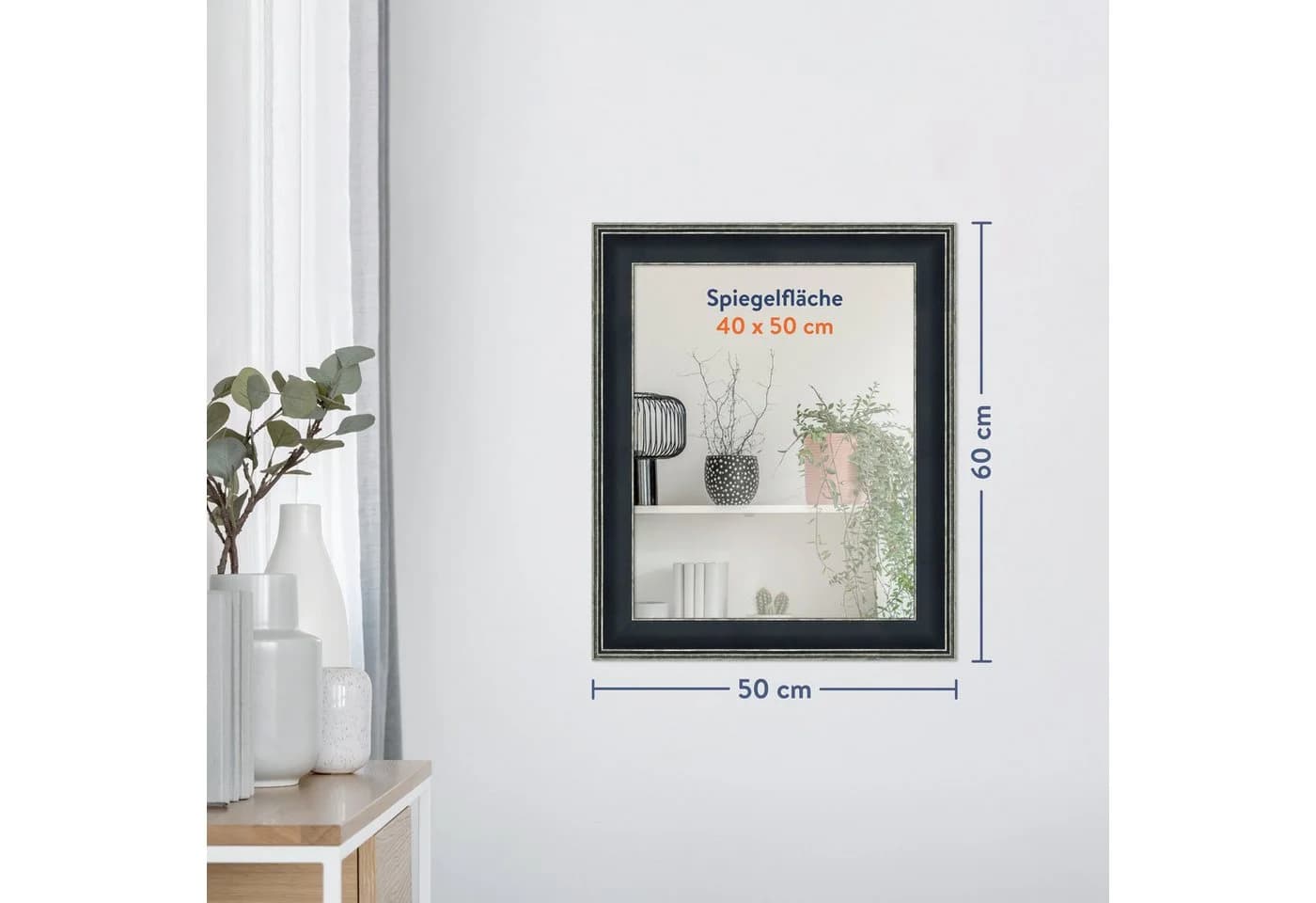 WANDStyle Wandspiegel H235 Vintage Schwarz 50x60 cm